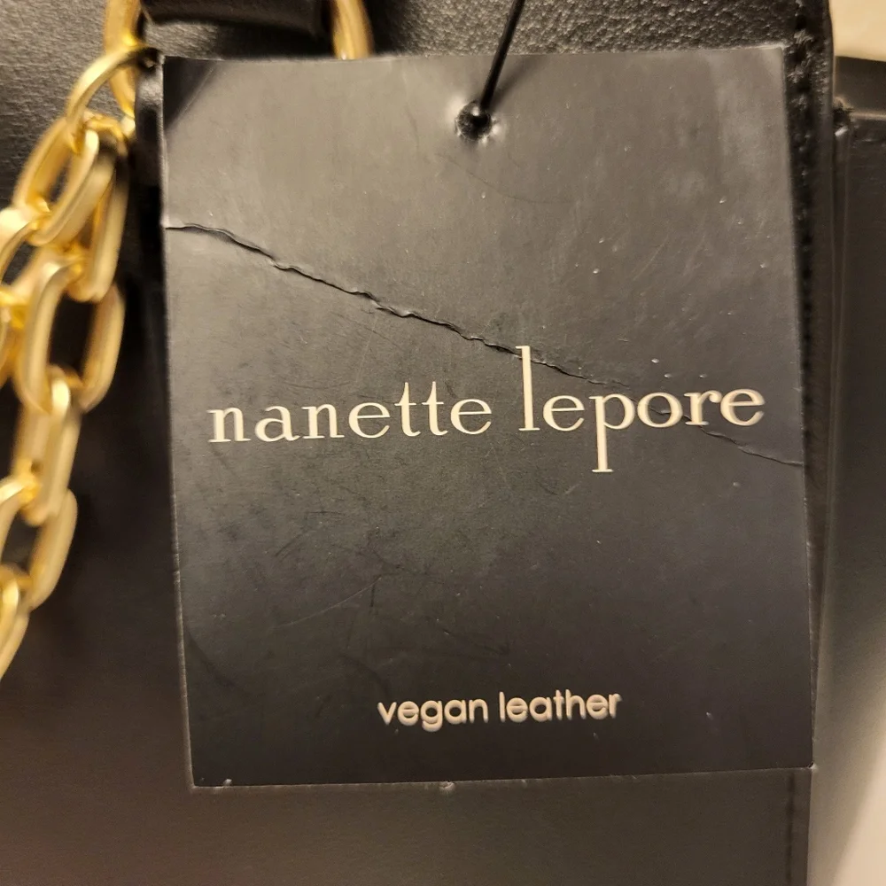 NWT Nanette Lepore Black & Gold Harlow Satchel With Chain